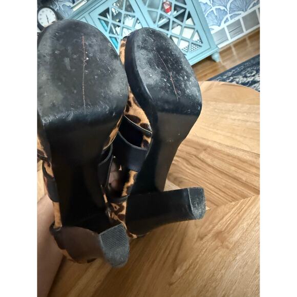 Kelsi Dagger Cheetah Faux Fur Platform Block Heels - Picture 4 of 9